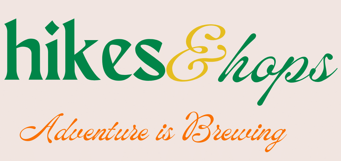Hikes & Hops at Moncus Park promotional image with event date, slogan 'Adventure is Brewing,' and animated beer bottle character