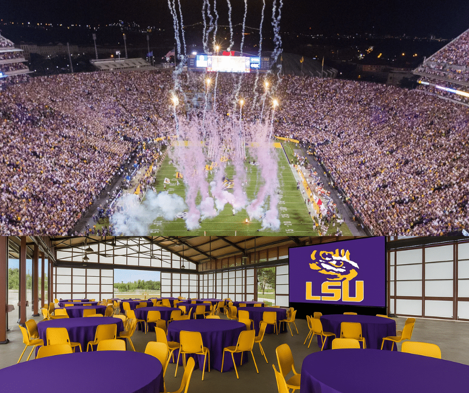 Tiger Stadium fireworks and LSU event setup