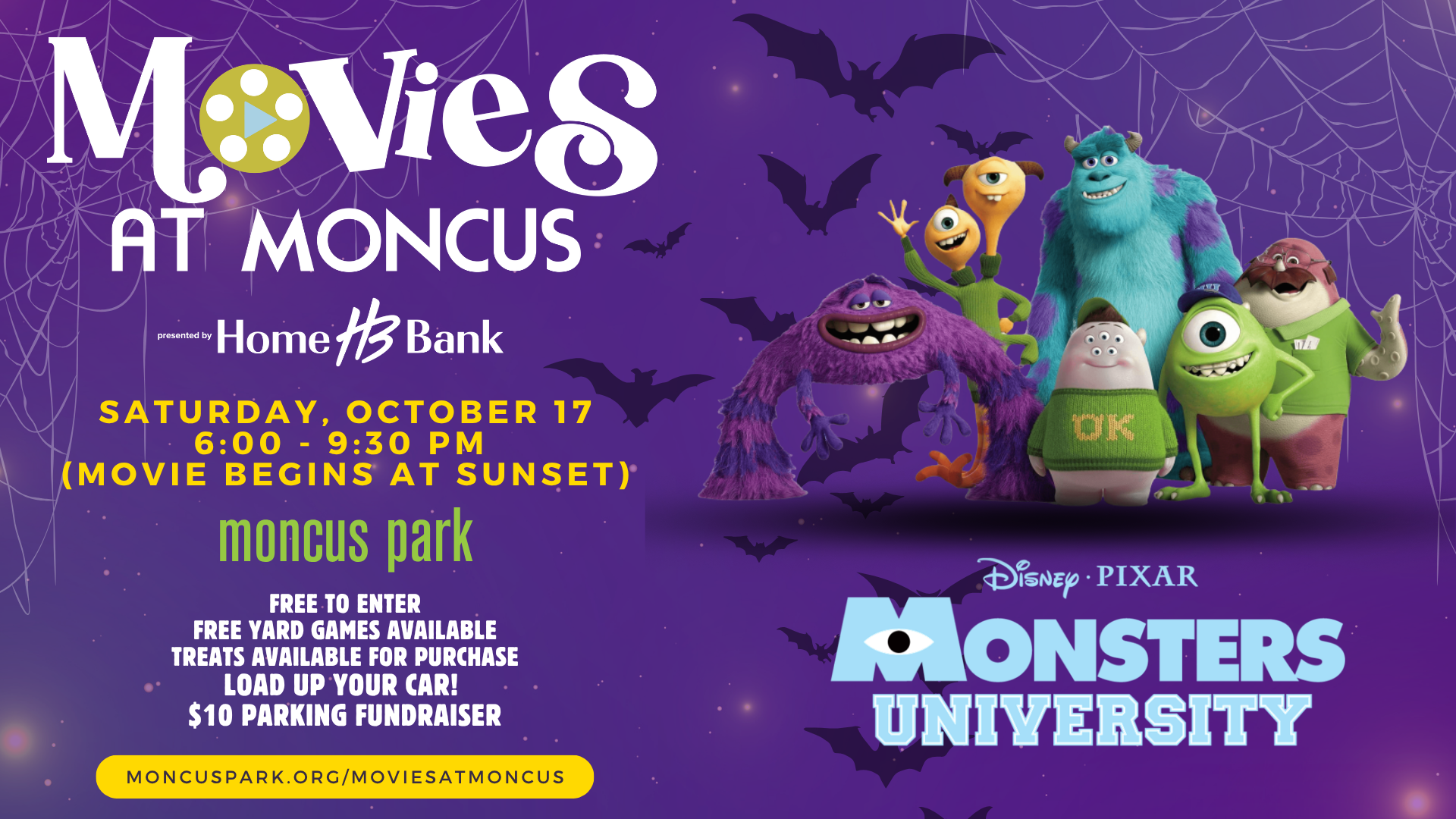 Movies at Moncus featuring Monsters University, Saturday, October 17